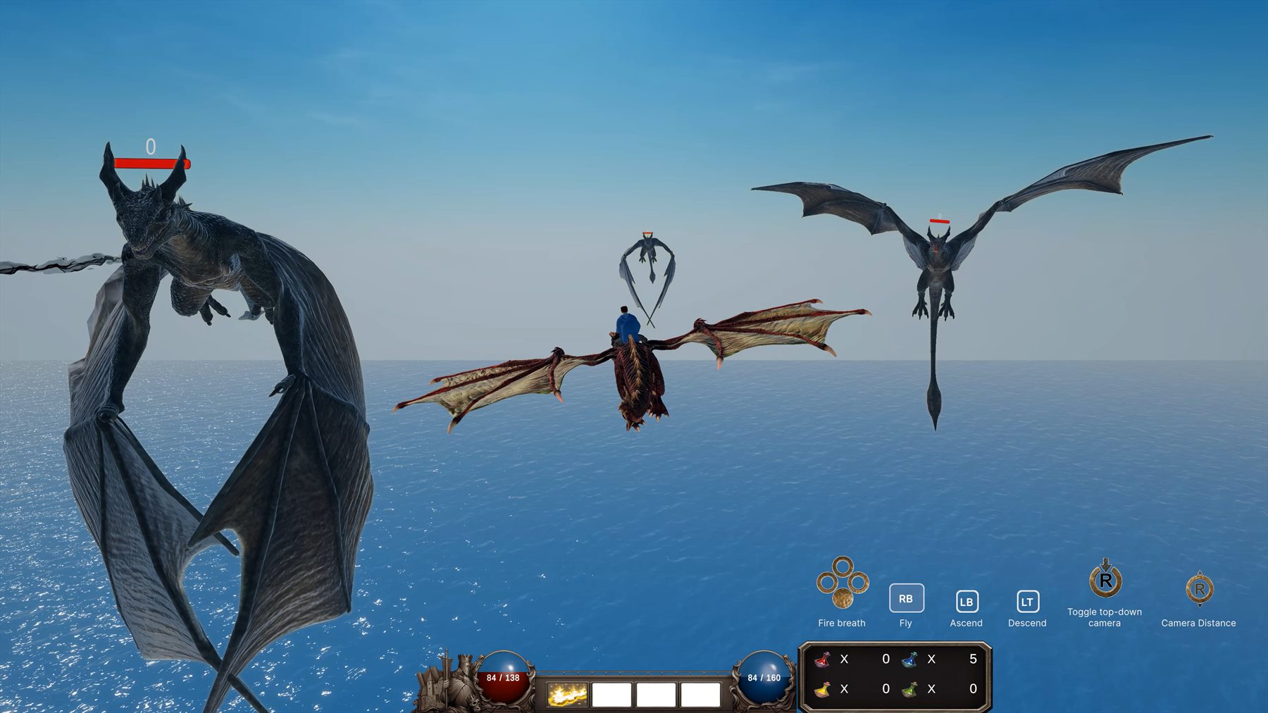 The player rides a dragon through aerial combat