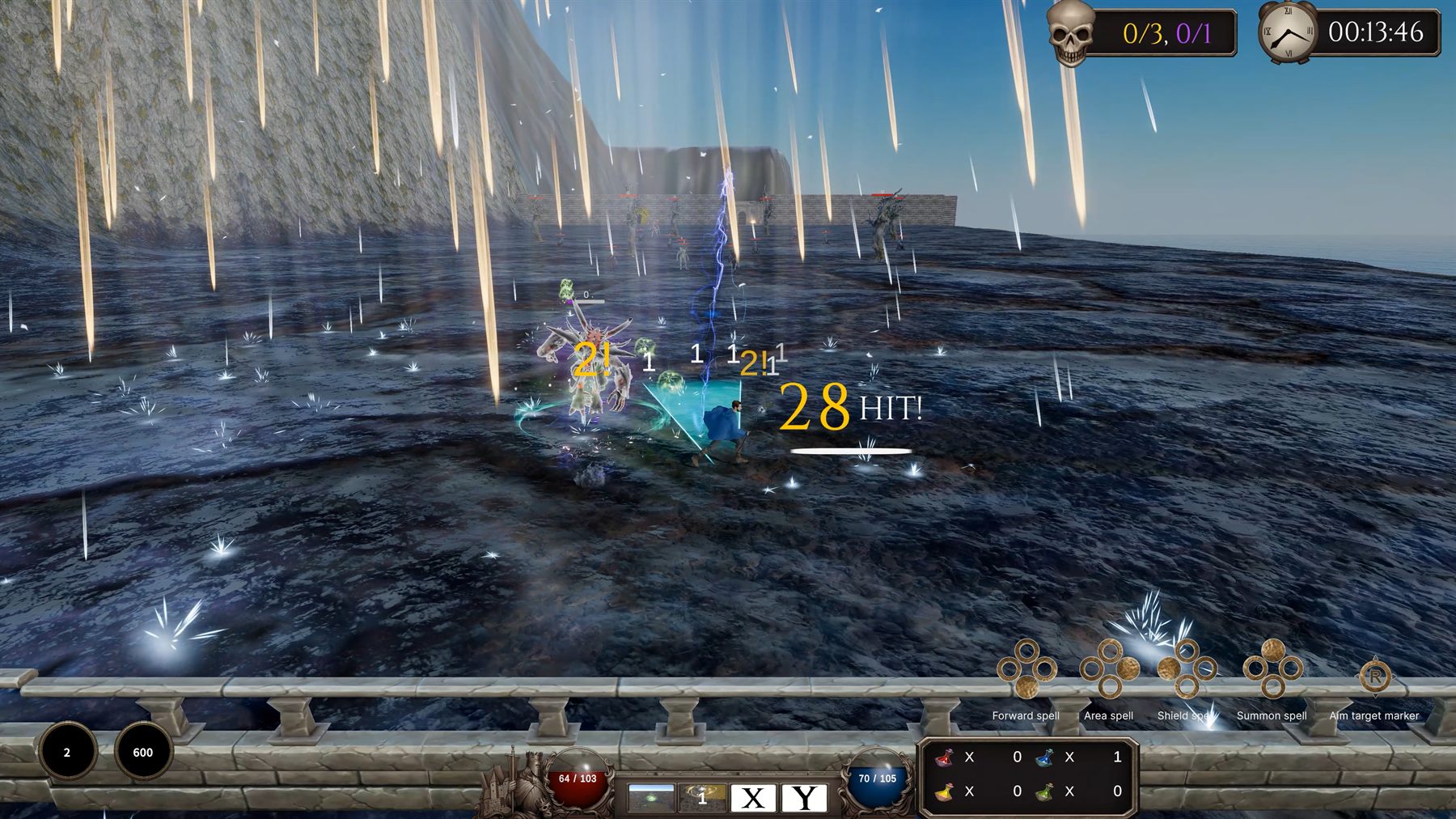 Area magic falling across the battlefield