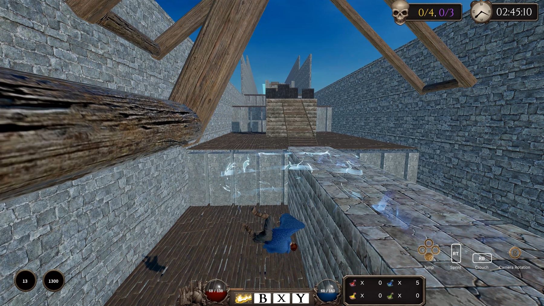 The player moves through a wooden obstacle path